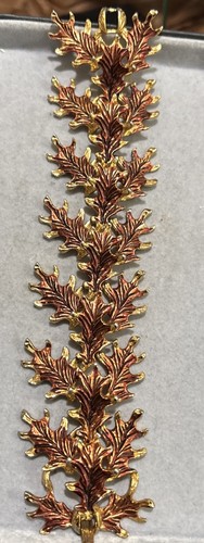 "Brazalete MCM Vintage Tono Dorado Hoja 3D Hojas de Otoño Grueso Ancho 7.5""" - Imagen 2 de 8