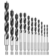 12 PCS 1/8-1/2 inch Brad Point Wood Drill Bit Set with Hex Shank Carpenter