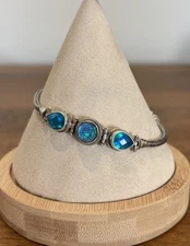 Sarda Sterling 925  Silver Bracelet With 3 Blue Stones 