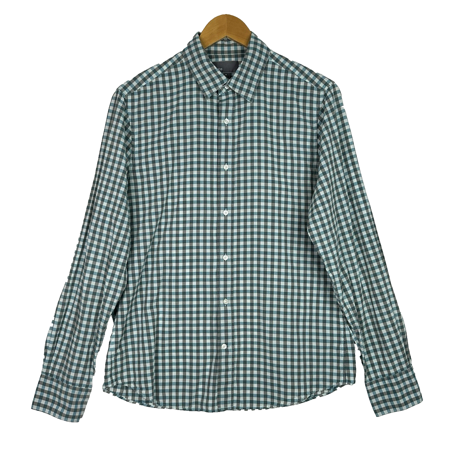 Vince Button Down Shirt Mens Medium Green Blue Gingham Cotton Smart Casual Work