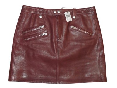 Coach 100% Cow Leather Multi Zip Mini Skirt Burgundy 18'' Size 12 $595 NWT