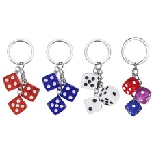 4Pcs, Lucky Dice Keychain Charm Resin Dice Keyrings with 3 Pendant 4 Colors