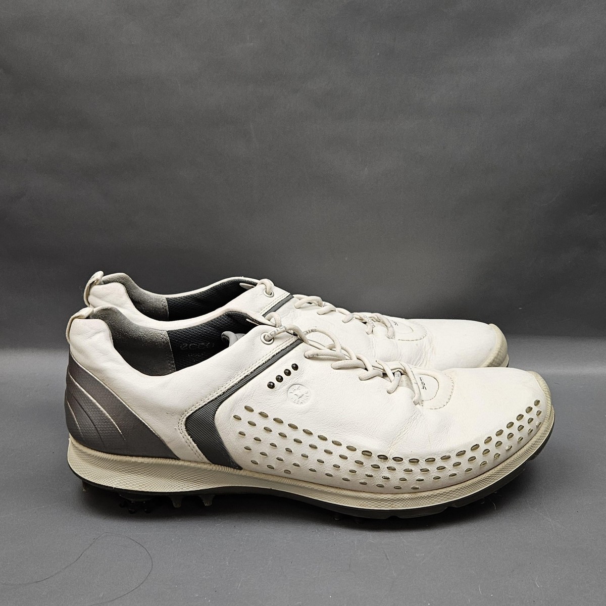 ECCO Biom G2 Golf Shoes Mens Size 13 White Gray Yak Leather Spiked