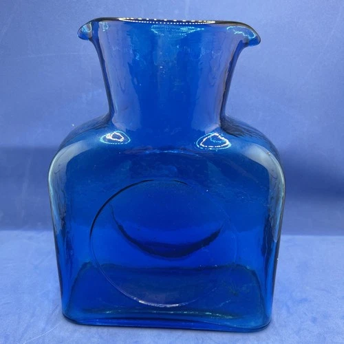 Vintage Blenko Glass Water Carafe Double Spout Cobalt Blue Pitcher MCM