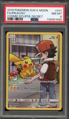Pokemon Pikachu Cosmic Eclipse Secret Rare Full Art #241 PSA 8