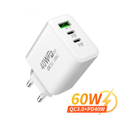 3-fach Schnellladegerät 40W Netzteil 2x USB-C + 1x USB Charger Mehrfach Stecker