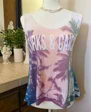 TURKS & CAICOS Women's Tank Top Blouse Soft Stretchy Colorful Made in USA Size M