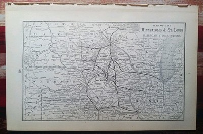 ~1906 Train Route Map MINNEAPOLIS & ST LOUIS RAILROAD & CONNECTIONS all Lines