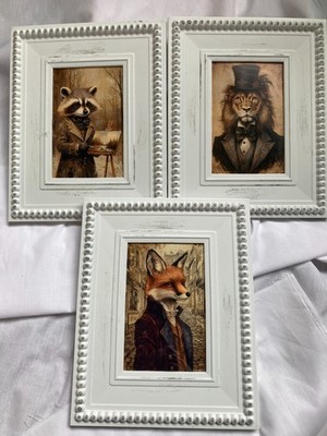 Fancy Animal Gentlemen's Club Lion Racoon Fox Framed Photos Ready To Hang