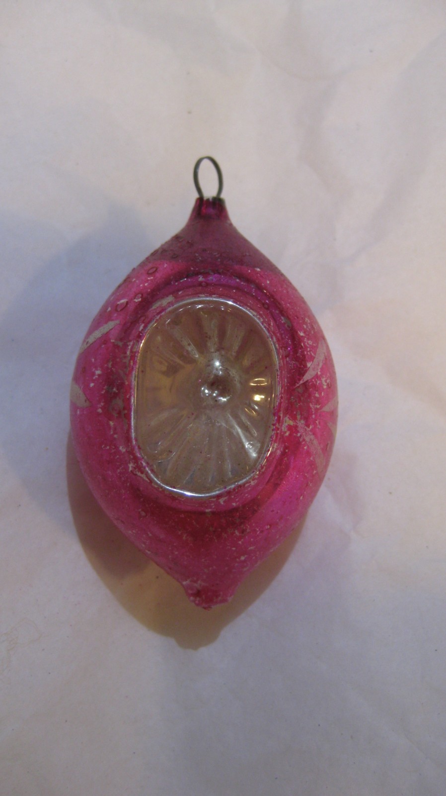 Vintage Christmas Pink Double Indent Teardrop Glass Ornament Germany