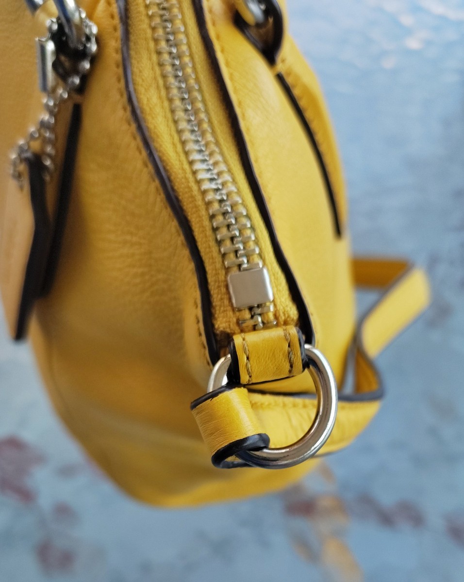 Coach MINI F57563 Kelsey Mustard Yellow Zip Top Leather Crossbody