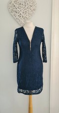 Womens Apricot Zip Up Navy Blue Lace Lined Bodycon Dress Size 8 Stretchy