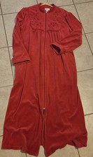 Vtg Classic Elements Red Velour Housecoat Robe Full Zip Maxi Size M/M 10-12