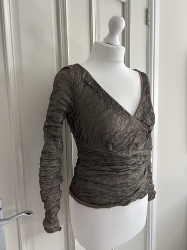 Stunning Vera Mont Vintage Khaki Gold V-Neck Occasion Party Top,Size Uk 12 - Picture 5 of 16