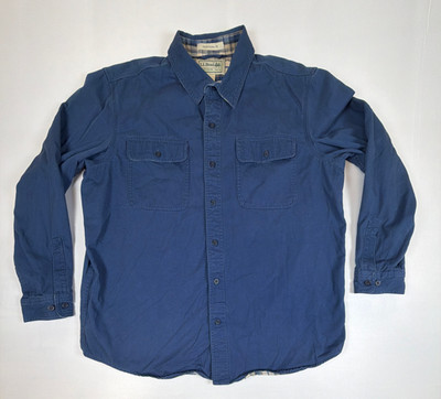L.L. Bean Men Large L Blue Flannel Lined Hurricane Shirt Traditional Fit Cotton
