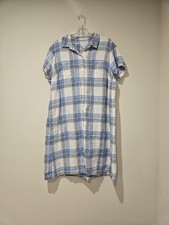J.Jill Women's Plaid Linen Shirt Dress, Size XL, Blue And White