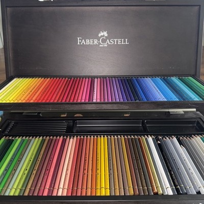 Faber Castle Polychromos Wooden Box Set 120 + Carrying Case Used