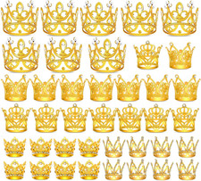 40 Pcs Mini Crowns for Flower Bouquets, Small Gold Crowns for Princess Cake Topp