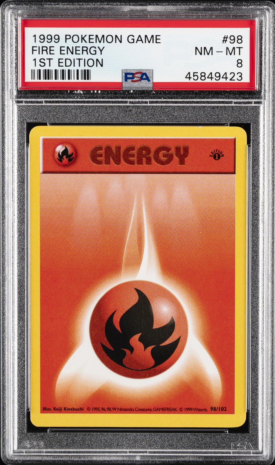 1999 POKEMON GAME 1ST ED #98 FIRE ENERGY PSA 8