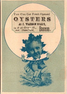 Vintage Victorian Little Girl Fresh Oysters Trade Card 56th St Staniford Boston