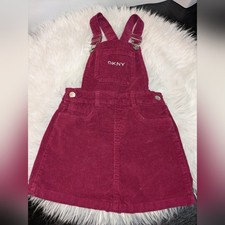 DKNY Girls Red Corduroy Skirt Overalls Casual Style EUC Size 6
