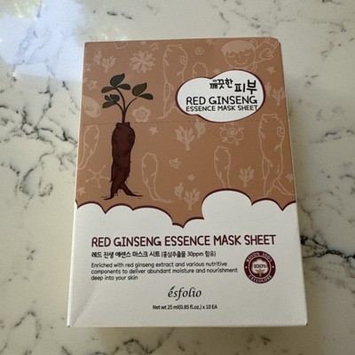 Esfolio Red Ginseng Essence Facial Mask Sheet 10 Pack Sealed Expiration 3/2028