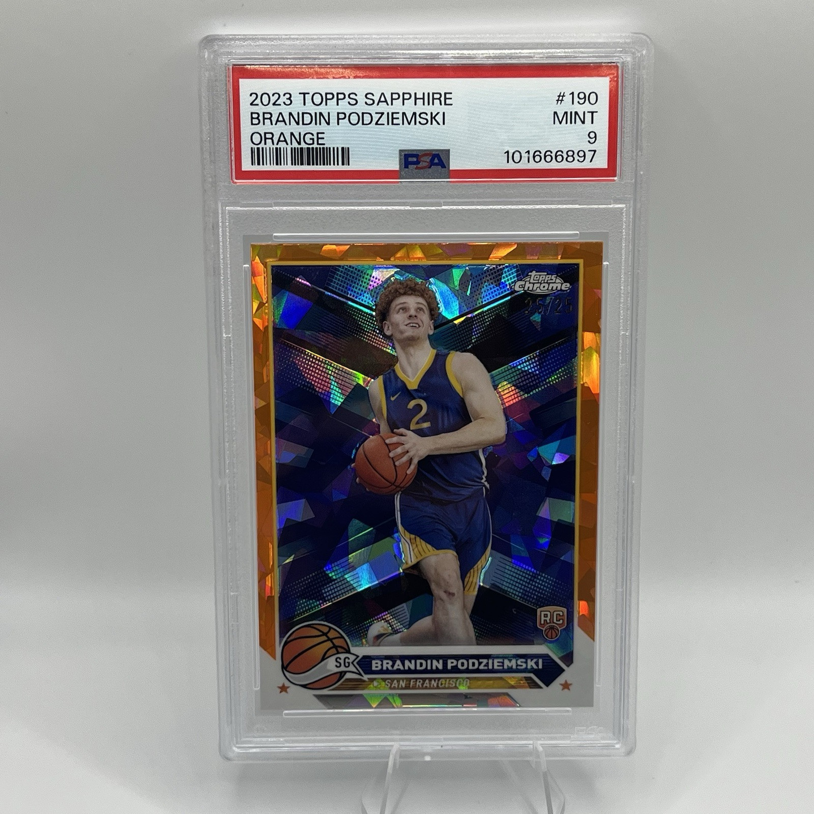 25/25! 2023 Topps Chrome Sapphire Orange Refractor Brandin Podziemski /25 PSA 9