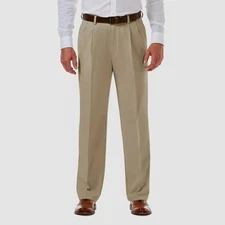 Haggar Men's Beige Cool 18 Pro Classic-Fit Pleated Dress Pants Size 40W 29L