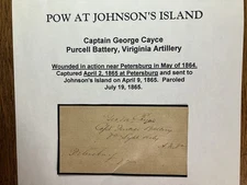 POW at Johnson's Island- Captain George M. Cayce - Virginia Light Artillery