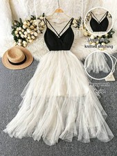 Rometta Deep V-Neck High Waist Long Dress size 12 0X black white from SHEIN nwt