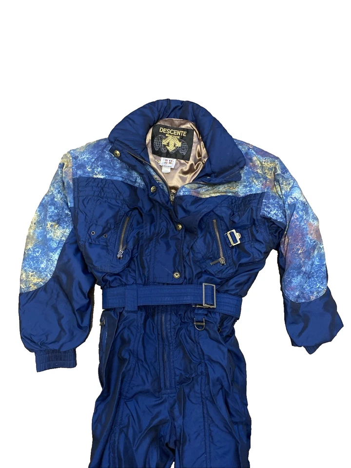 女士 Descente 滑雪套装连体雪地服复古太阳能腰带复古 80 年代 @B — 第 2/4 张图片