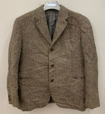 1970s Vintage pure wool handwoven tweed brown hunting jacket blazer 40R 40S