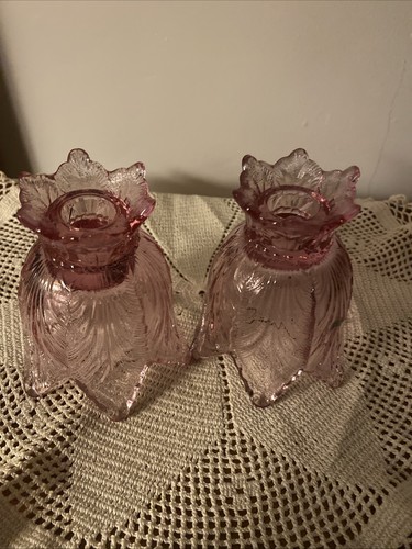 Pair Of 2 Vtg Fenton Art Glass Tulip Shape Pink Two Way Votive/Candle Holder USA - Picture 6 of 8
