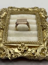 Rose Quartz Bar Wire Wrapped Ring Gold Tone Size 6.5 Pink Boho Cottage Core Gift