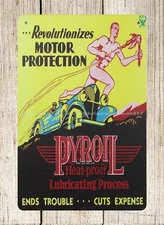  1930 Pyroil Oil Gas Mechanic Garage metal tin sign wall deco