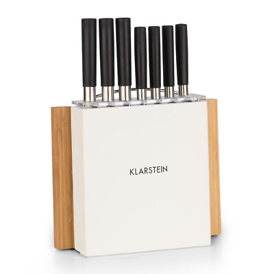 Messer-Set 9 tlg. Japan Design Holzblock weiß Bambus Schneidebrett Edelstahl