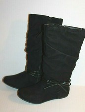 AriZona Girl's Haven Black Tall Slouch Boots with Bow Girl Size 4 NEW