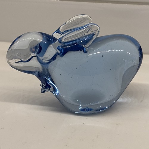 Art Glass 3 ½" Light Cobalt Blue Bunny Rabbit Paperweight Figurine - Picture 8 of 9