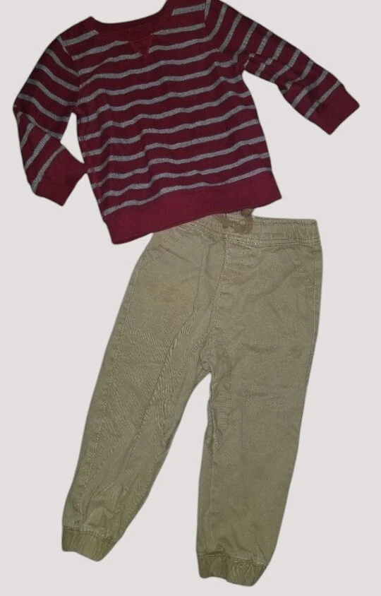 * Pantalones JUMPING BEANS Top a Rayas COBRE DENIM Caqui Niños Talla 24m 2T Foto 4 de 4