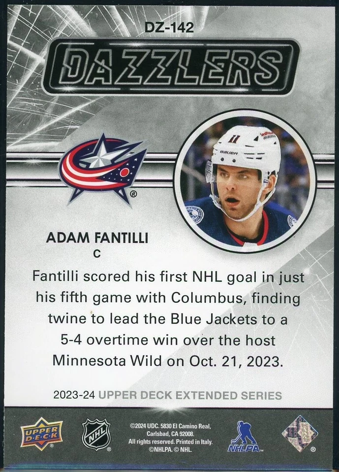 2023-24 Upper Deck Extended Series Adam Fantilli Rookie Dazzlers Blue #DZ-142 - Image 2 of 2