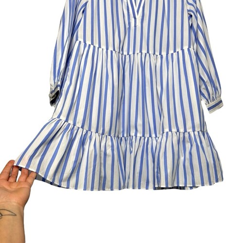 J.CREW Stufen Bio Baumwolle Popeline Langarm Minikleid Blau Barrie Streifen XS - Bild 11 von 15