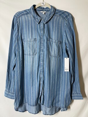 NWT Sonoma Goods For Life Womens Diatex Blue Striped Button Up Shirt Size XL