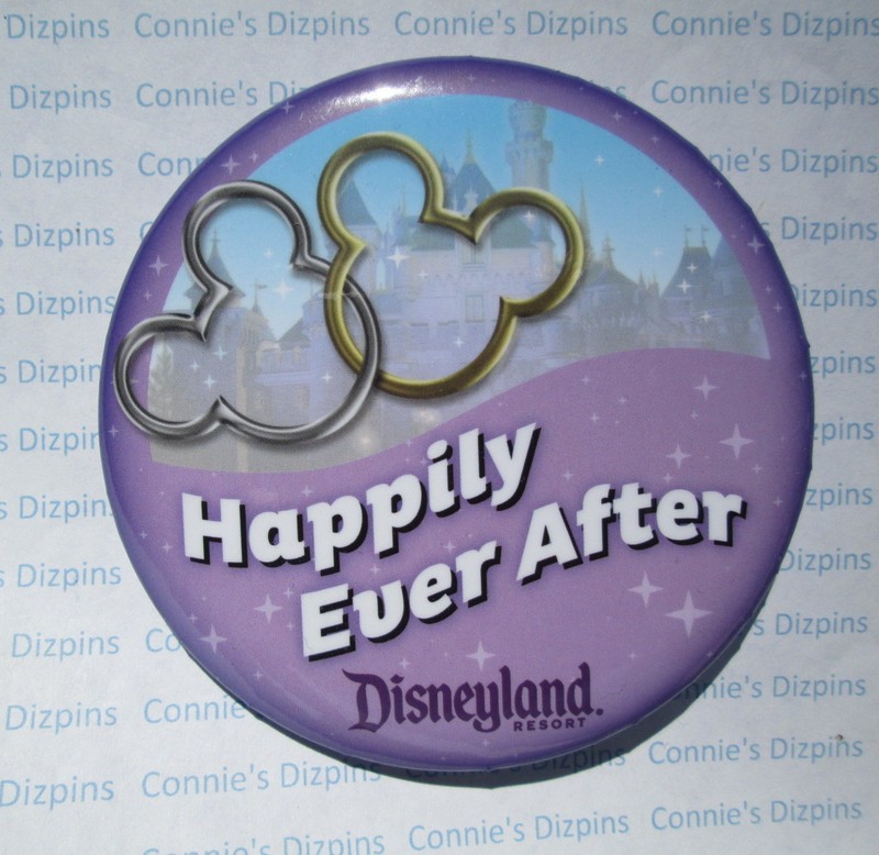 DISNEYLAND HAPPILY EVER AFTER MICKEY MINNIE EARS INTERLOCKED SOUVENIR BUTTON PIN