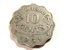 1951 Seychelles 10 Cents Coin