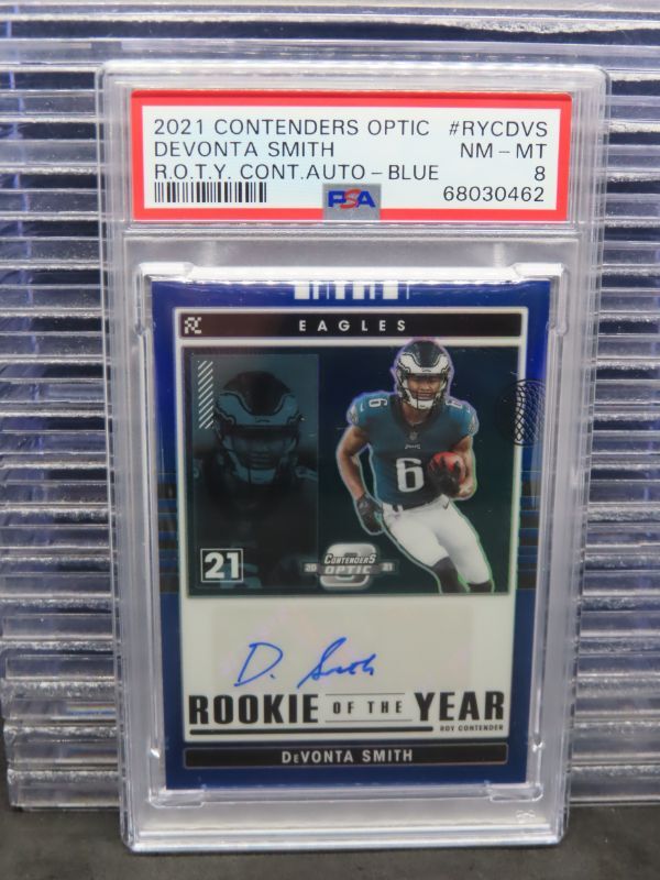 DeVonta Smith Panini Contenders Optic Rookie of the Year Contenders Autographs #RYCDVS Blue