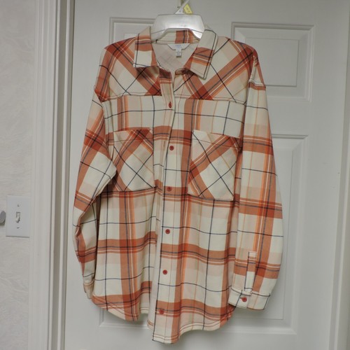 Time and Tru Damen Large (12-14) Flanellhemd Knopfleiste kariert mehrfarbig neu mit Etikett