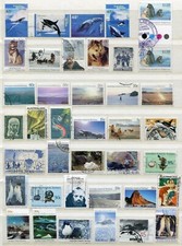 Z_505_2 ANTARCTIQUE PINGOUINS CHIENS POISSONS LOT TIMBRES D'OCCASION 39 pièces