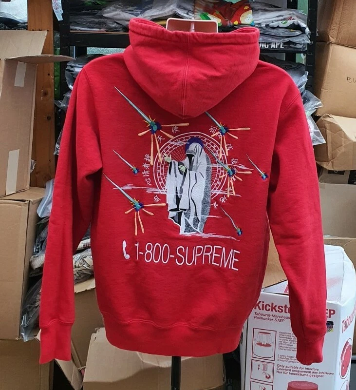Sweat à capuche rouge FW19 Supreme 1 8000 taille M moyen sweat à capuche brillant dans le noir 