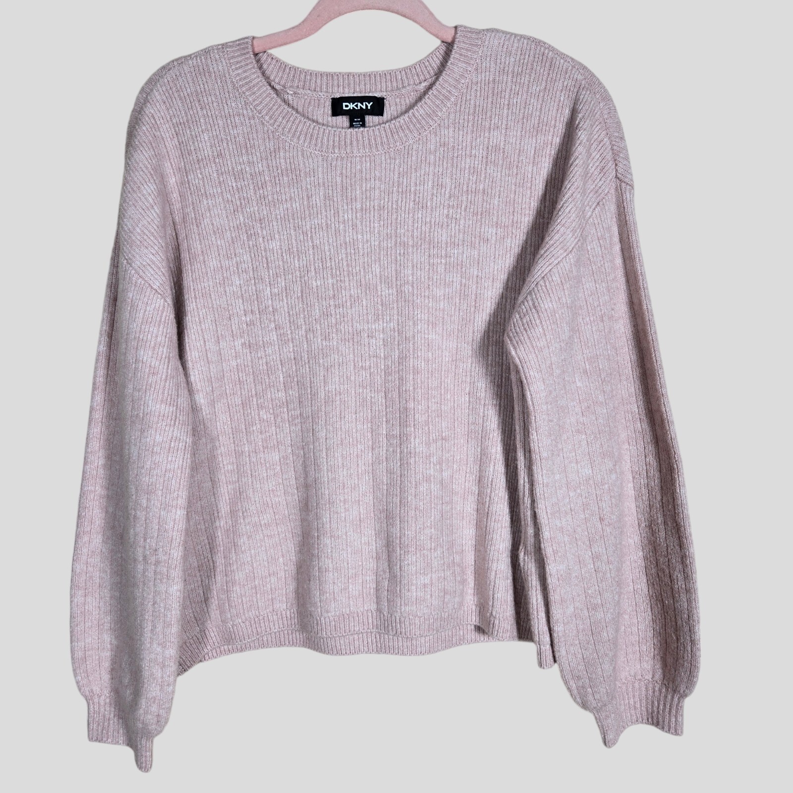 DKNY Sweater Womens Medium Cashmere Blend Ribbed Knit Puff Sleeves