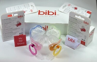 NUK Bibi - 4er Schnuller-Set für 6 bis 12 Monate, pink, orange, grün, blau